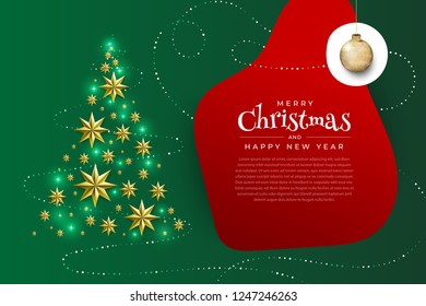 Christmas Background with Border made of Cutout Gold Foil Stars and Silver Snowflakes. Chic Xmas Greeting Card and Happy New Year design. Vector illustrate.