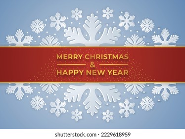 Christmas Background with Border made of Snowflakes. Chic Christmas Greeting Card.