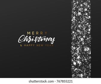 Christmas Background. Border made of stars and silver sparkle. Xmas greeting card. Vector Happy New Year
