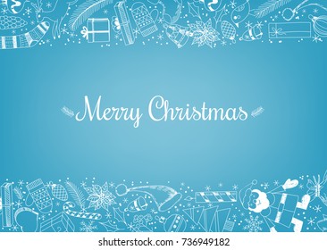 Christmas background with borders made of doodles items related to the holiday.