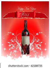 christmas background with bottle of wine