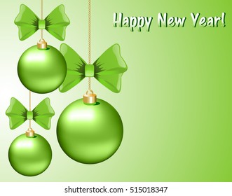 Christmas background with bow and green Christmas ball