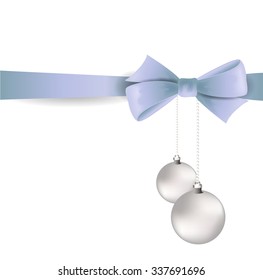 Christmas background with bow, ribbon and holly