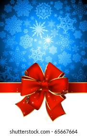 christmas background with bow and snowflakes