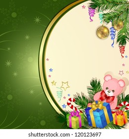 Christmas background with boxes gift and cute teddy bear
