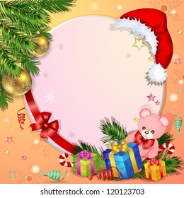 Christmas background with boxes gift and cute teddy bear