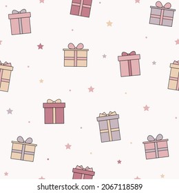 Christmas background with boxes of presents. Seamless pattern. Vector