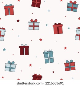 Christmas background with boxes of presents. Seamless pattern. Vector