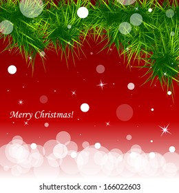 Christmas background with branch of tree and snow