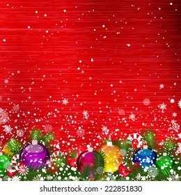 Christmas background with Christmas branches decorated with glass balls