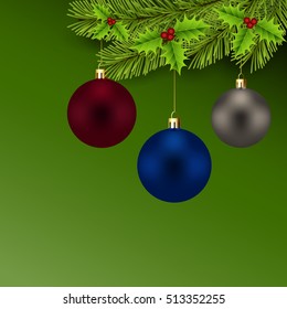 Christmas background with branches of fir and balls