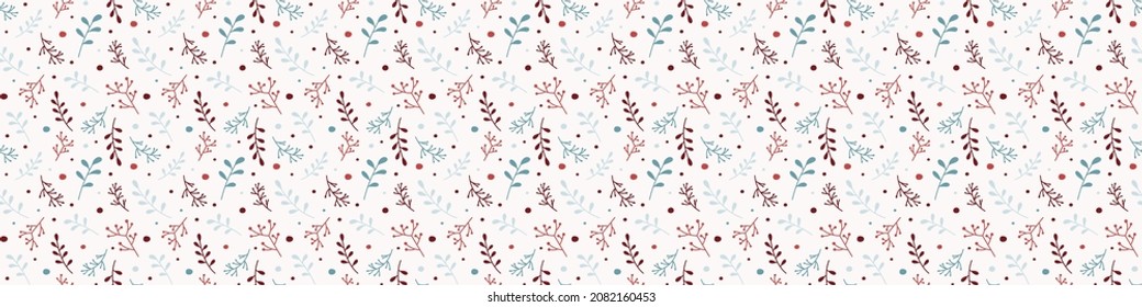 Christmas background with branches of mistletoe. Seamless pattern. Banner. Vector