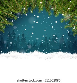 Christmas background with branches, snow and place for your text