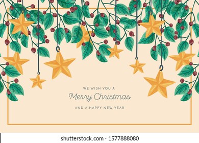 Christmas background with branches and stars