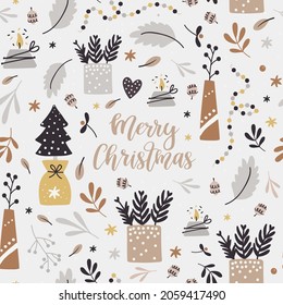 Christmas background with branches. Vector pattern for wrapping paper and scrapbooking