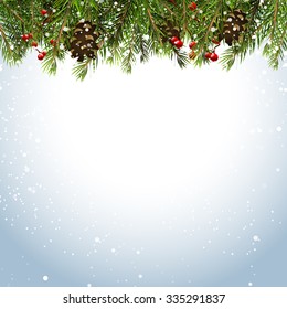 Christmas background with branches,pinecones and berries