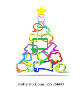 Christmas background with  bright multicolor speech bubbles tree and star vector illustration. EPS 10. This image contains transparency.