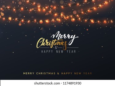 Christmas background with bright realistic garlands. Christmas glowing lights. Xmas Holiday. Greeting cards design Christmas background with bright realistic garlands. Christmas glowing lights. Xmas Holiday. Greeting cards design