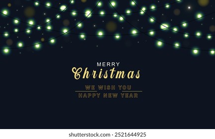 Christmas background with bright realistic garlands. Christmas glowing lights. Xmas Holiday. Greeting cards design