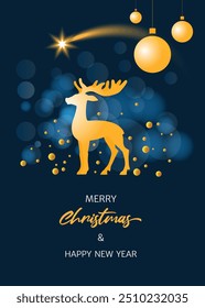 Christmas background with bright star and deer