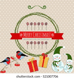 Christmas background with bullfinches.Vector