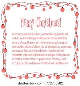 Christmas background with burning bright lights. Template greeting card with text happy new year. Frame for photos and congratulations.