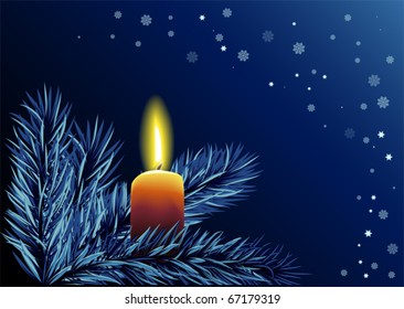 Christmas background with burning candle. EPS10 vector format
