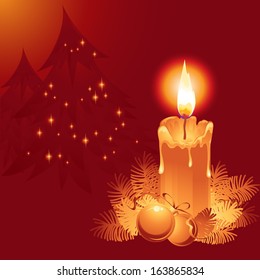Christmas Background with Burning Candles. Vector Illustration
