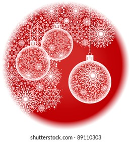 christmas background of c balls and snowflakes