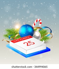 Christmas background with calendar and blue decorations