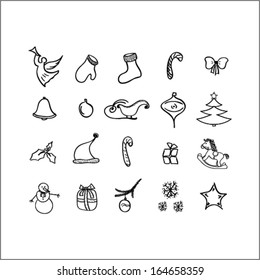 Christmas background. Can be use for Christmas card design. Pattern with stylized doodle hand drawn Christmas Elements for print, web.