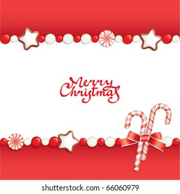 Christmas background with candies, composing a frame for your text