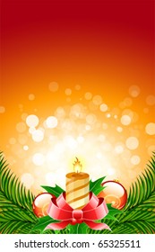 Christmas background with candle and decoration for your design
