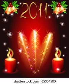 Christmas background with candles and bells