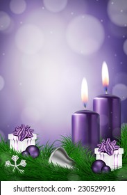 Christmas background with candles and empty space  in purple vector illustration
