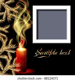 Christmas background with candles and photo frame