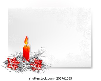 Christmas background with candlestick and white snowflakes