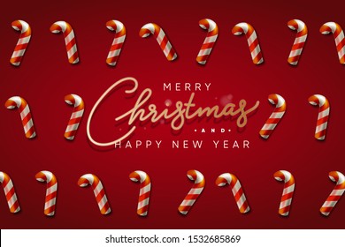 Christmas background with candy canes. Decorative festive Xmas banner, vector illustration

