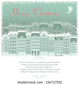 Christmas background card with cityscape.Vector illustration for text 