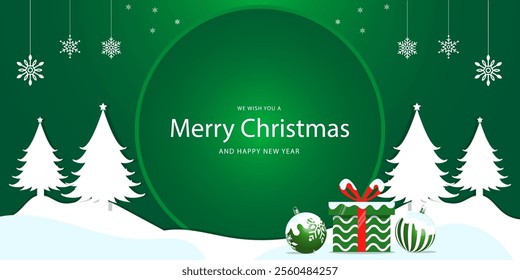 Christmas background or cards concept. Stylish Merry Christmas and New Year modern abstract icons. Christmas tree and ball with copy space. 