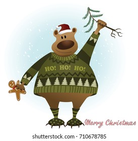 Christmas background with cartoon bear