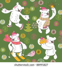 Christmas background with cartoon bears