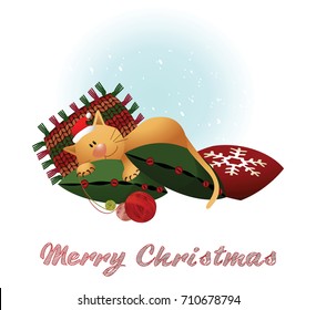 Christmas background with cartoon cat