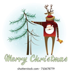 Christmas background with cartoon reindeer