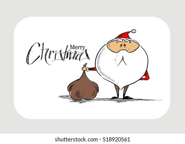 Christmas Background Cartoon Style Hand Sketchy drawing of a funny Santa Claus, vector illustration