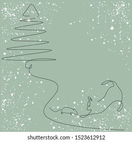 Christmas background, cat play with mouse, vector illustration