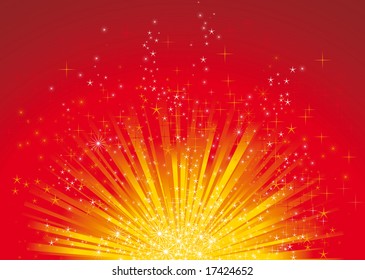 Christmas background with central glow and several kind of stars all around.