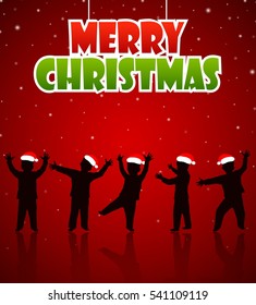 Christmas background with children silhouette