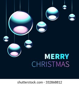 Christmas background with chrome metal balls. Happy New year and Merry Christmas. 2016