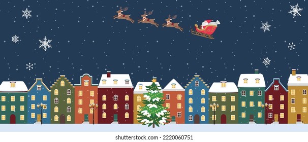 Christmas Background Clip art Santa Claus on a sleigh European cityscape